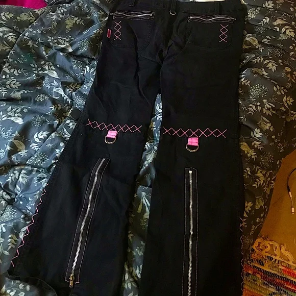 *SOLD* VINTAGE TRIPP NYC PINK CONTRAST STITCH CORSET FLARE JEANS - Picture 1 of 9